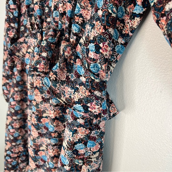 J Crew Long Sleeve Floral Ruffle Tiered Midi Dress Sz 8 V Neck Flirty Flowy - Picture 5 of 12